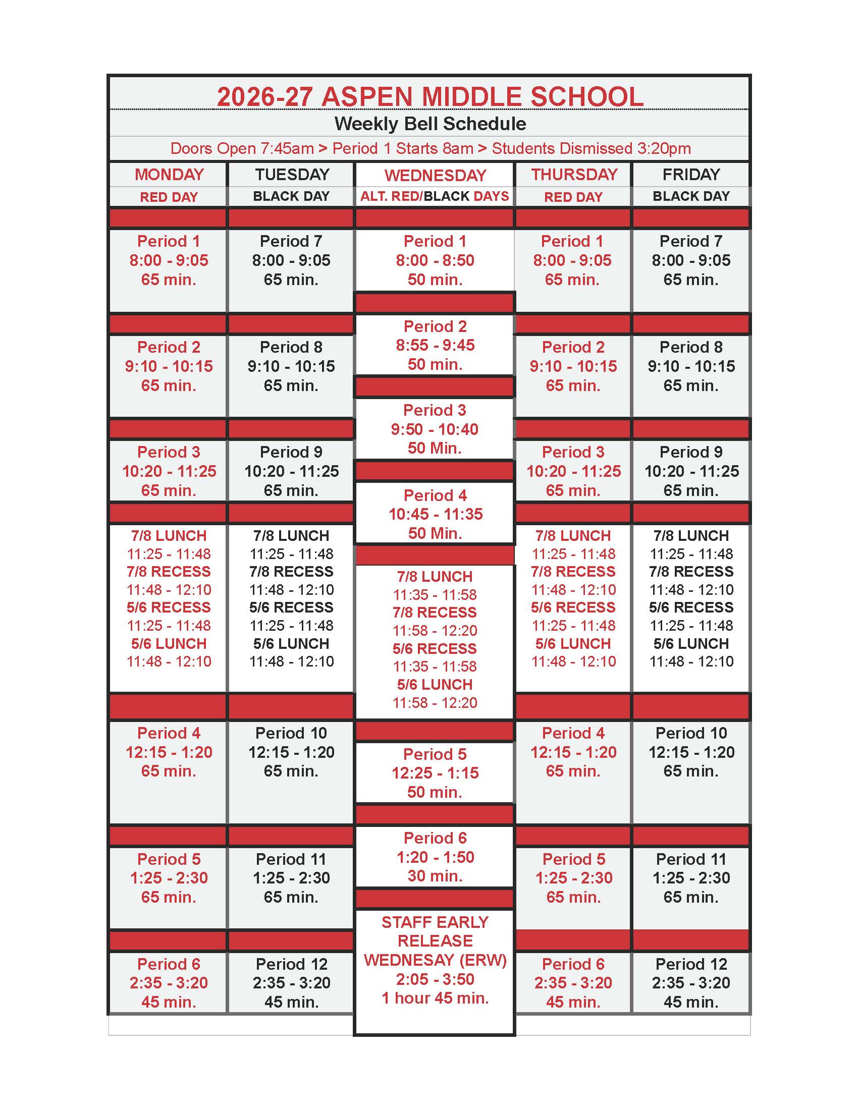 AMS Weekly Bell Schedule 2026-27